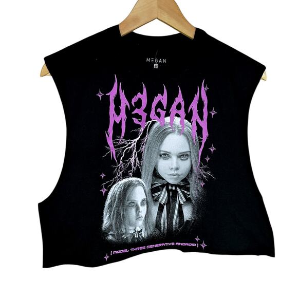NWT Megan M3gan Horror Metal Purple Font Cropped Tank - Medium - Picture 1 of 4